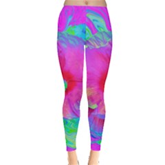 Psychedelic Pink And Red Hibiscus Flower Leggings  by myrubiogarden