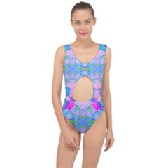 Pink And Purple Dahlia On Blue Pattern Center Cut Out Swimsuit by myrubiogarden