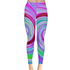 Groovy Abstract Red Swirl On Purple And Pink Leggings  by myrubiogarden