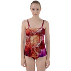 Flower Power, Colorful Floral Design Twist Front Tankini Set by FantasyWorld7