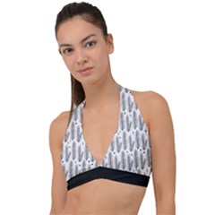 Christmas Pine Pattern Organic Hand Drawn Modern Black And White Halter Plunge Bikini Top by genx