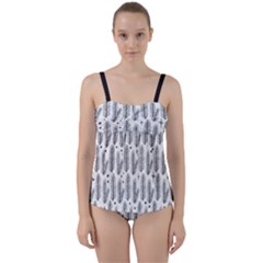 Christmas Pine Pattern Organic Hand Drawn Modern Black And White Twist Front Tankini Set by genx