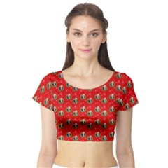 Trump Wrait Pattern Make Christmas Great Again Maga Funny Red Gift With Snowflakes And Trump Face Smiling Short Sleeve Crop Top by snek