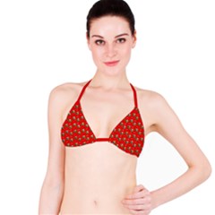 Trump Wrait Pattern Make Christmas Great Again Maga Funny Red Gift With Snowflakes And Trump Face Smiling Bikini Top by snek