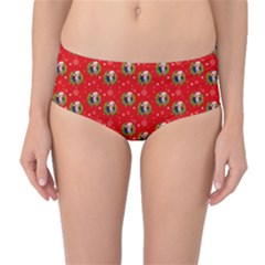 Trump Wrait Pattern Make Christmas Great Again Maga Funny Red Gift With Snowflakes And Trump Face Smiling Mid-waist Bikini Bottoms by snek