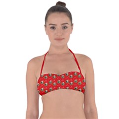Trump Wrait Pattern Make Christmas Great Again Maga Funny Red Gift With Snowflakes And Trump Face Smiling Halter Bandeau Bikini Top by snek