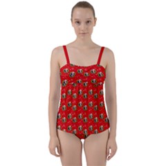 Trump Wrait Pattern Make Christmas Great Again Maga Funny Red Gift With Snowflakes And Trump Face Smiling Twist Front Tankini Set by snek