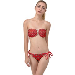 Trump Wrait Pattern Make Christmas Great Again Maga Funny Red Gift With Snowflakes And Trump Face Smiling Twist Bandeau Bikini Set by snek