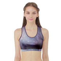 Orion Nebula Pastel Violet Purple Turquoise Blue Star Formation Sports Bra With Border by genx