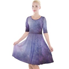 Orion Nebula Pastel Violet Purple Turquoise Blue Star Formation Quarter Sleeve A-line Dress by genx