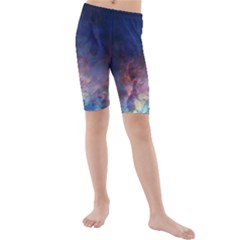 Lagoon Nebula Interstellar Cloud Pastel Pink, Turquoise And Yellow Stars Kids  Mid Length Swim Shorts by genx
