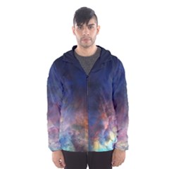 Lagoon Nebula Interstellar Cloud Pastel Pink, Turquoise And Yellow Stars Hooded Windbreaker (men) by genx