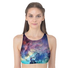 Lagoon Nebula Interstellar Cloud Pastel Pink, Turquoise And Yellow Stars Tank Bikini Top by genx