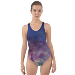 Lagoon Nebula Interstellar Cloud Pastel Pink, Turquoise And Yellow Stars Cut-out Back One Piece Swimsuit by genx