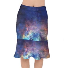 Lagoon Nebula Interstellar Cloud Pastel Pink, Turquoise And Yellow Stars Mermaid Skirt by genx