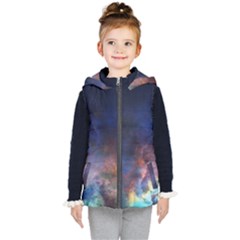 Lagoon Nebula Interstellar Cloud Pastel Pink, Turquoise And Yellow Stars Kid s Hooded Puffer Vest by genx