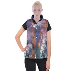 Lagoon Nebula Interstellar Cloud Pastel Pink, Turquoise And Yellow Stars Women s Button Up Vest by genx