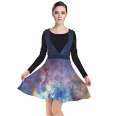 Lagoon Nebula Interstellar Cloud Pastel Pink, Turquoise And Yellow Stars Plunge Pinafore Dress by genx