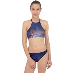 Lagoon Nebula Interstellar Cloud Pastel Pink, Turquoise And Yellow Stars Racer Front Bikini Set by genx