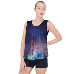 Lagoon Nebula Interstellar Cloud Pastel Pink, Turquoise And Yellow Stars Bubble Hem Chiffon Tank Top by genx