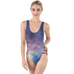 Lagoon Nebula Interstellar Cloud Pastel Pink, Turquoise And Yellow Stars High Leg Strappy Swimsuit by genx