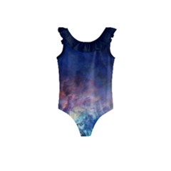 Lagoon Nebula Interstellar Cloud Pastel Pink, Turquoise And Yellow Stars Kids  Frill Swimsuit by genx