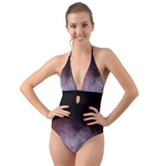 Eagle Nebula Wine Pink And Purple Pastel Stars Astronomy Halter Cut-out One Piece Swimsuit by genx