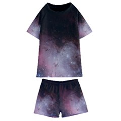 Eagle Nebula Wine Pink And Purple Pastel Stars Astronomy Kids  Swim Tee And Shorts Set by genx