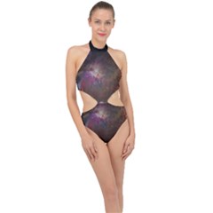 Orion Nebula Star Formation Orange Pink Brown Pastel Constellation Astronomy Halter Side Cut Swimsuit by genx