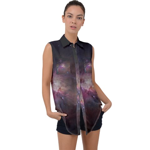 Orion Nebula Star Formation Orange Pink Brown Pastel Constellation Astronomy Sleeveless Chiffon Button Shirt by genx