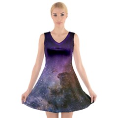 Carina Nebula Ngc 3372 The Grand Nebula Pink Purple And Blue With Shiny Stars Astronomy V-neck Sleeveless Dress by genx