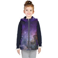 Carina Nebula Ngc 3372 The Grand Nebula Pink Purple And Blue With Shiny Stars Astronomy Kid s Hooded Puffer Vest by genx
