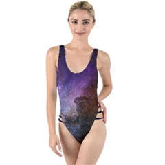 Carina Nebula Ngc 3372 The Grand Nebula Pink Purple And Blue With Shiny Stars Astronomy High Leg Strappy Swimsuit by genx