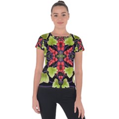 Pattern Berry Red Currant Plant Short Sleeve Sports Top 
