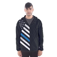 Usa Flag The Thin Blue Line I Back The Blue Usa Flag Grunge On Black Background Hooded Windbreaker (men) by snek