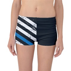 Usa Flag The Thin Blue Line I Back The Blue Usa Flag Grunge On Black Background Reversible Boyleg Bikini Bottoms by snek