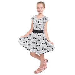 Tape Cassette 80s Retro Genx Pattern Black And White Kids  Short Sleeve Dress by genx