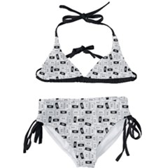 Tape Cassette 80s Retro Genx Pattern Black And White Kids  Classic Bikini Set by genx