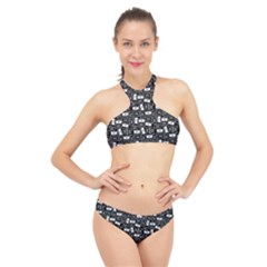 Tape Cassette 80s Retro Genx Pattern Black And White High Neck Bikini Set by genx