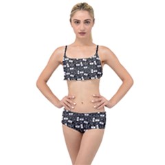 Tape Cassette 80s Retro Genx Pattern Black And White Layered Top Bikini Set by genx