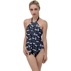 Tape Cassette 80s Retro Genx Pattern Black And White Go With The Flow One Piece Swimsuit by genx