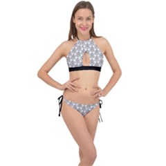 Scarab Pattern Egyptian Mythology Black And White Cross Front Halter Bikini Set by genx