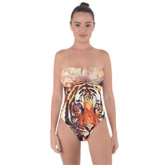 Tiger Portrait Art Abstract Tie Back One Piece Swimsuit