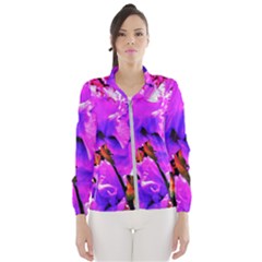 Abstract Ultra Violet Purple Iris On Red And Pink Windbreaker (women) by myrubiogarden