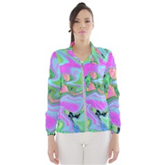 Retro Pink And Light Blue Liquid Art On Hydrangea Garden Windbreaker (women) by myrubiogarden