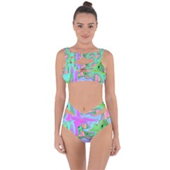 Retro Pink And Light Blue Liquid Art On Hydrangea Garden Bandaged Up Bikini Set  by myrubiogarden