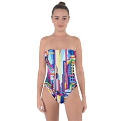City Street Car Road Architecture Tie Back One Piece Swimsuit by Bejoart