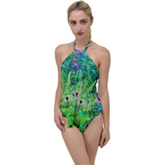 Purple Coneflower Garden With Tiger Eye Tree Go With The Flow One Piece Swimsuit by myrubiogarden