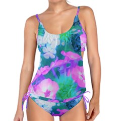 Pink, Green, Blue And White Garden Phlox Flowers Tankini Set by myrubiogarden