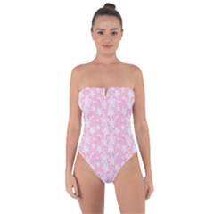 Pink Floral Background Tie Back One Piece Swimsuit by Bejoart
